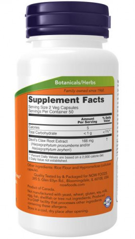 NOW Devil's Claw Root, Экстракт корня Когтя Дьявола, 100 вег.капс