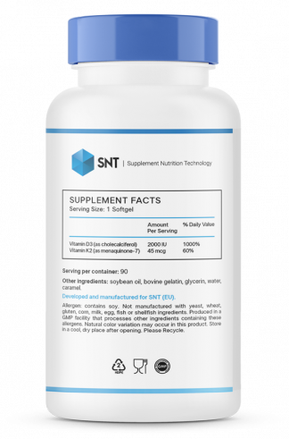 SNT Vitamin D3+K2, Витамин Д3+К2, 90 капсул