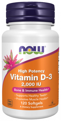 NOW High Potency Vitamin D-3 2000 IU, Высокоэффективный витамин Д-3 2000 МЕ, 120 капсул