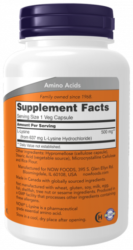 NOW L-Lysine 500 mg, L-Лизин 500 мг, 250 капсул