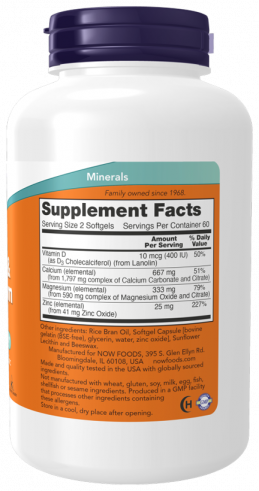 NOW Кальций и магний с витамином D3 и цинком, 120 капсул