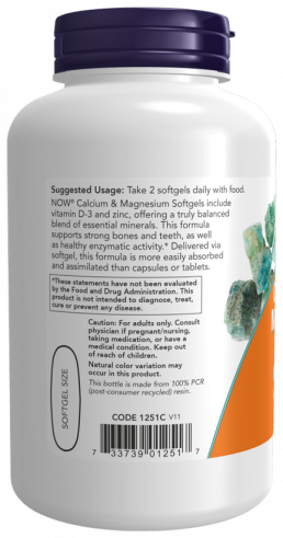 NOW Кальций и магний с витамином D3 и цинком, 120 капсул