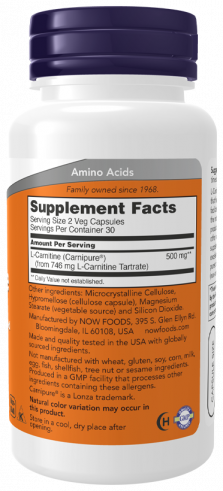 NOW L-Carnitine, L-Карнитин, 60 капсул