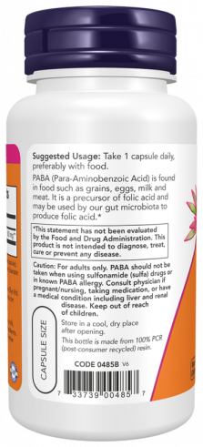 NOW PABA 500 mg, Парааминобензойная кислота (PABA), 100 капсул