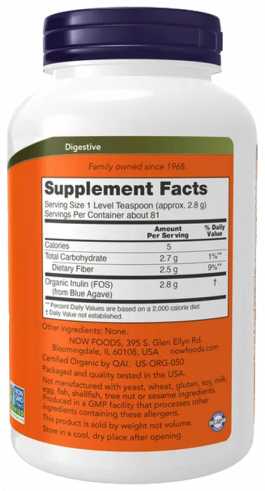 NOW Инулин - пребиотик, 227 грамм