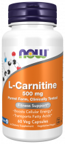 NOW L-Carnitine 500 mg, L-Карнитин 500 мг, 60 капсул