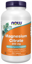 NOW Magnesium Citrate 200 mg, Магния Цитрат 200 мг, 250 таблеток